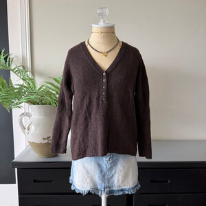 Madewell Chocolate Brown Wool-Blend Henley Sweater S